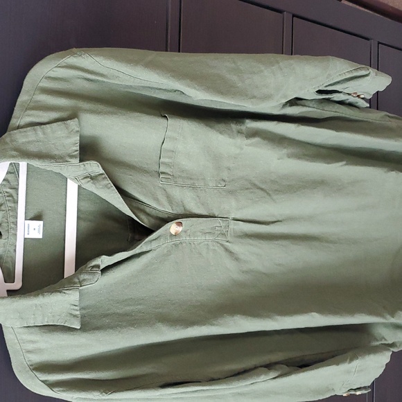 Green Linen Blend Button-Up Tunic Dress - Picture 3 of 7